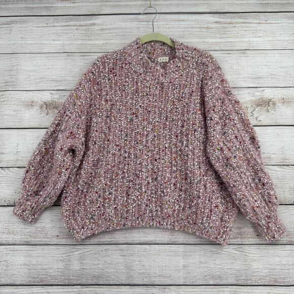 POL Confetti Boxy 3/4 Sleeve Sweater Women's M Pink Multicolor Dots Oversized - Picture 1 of 13